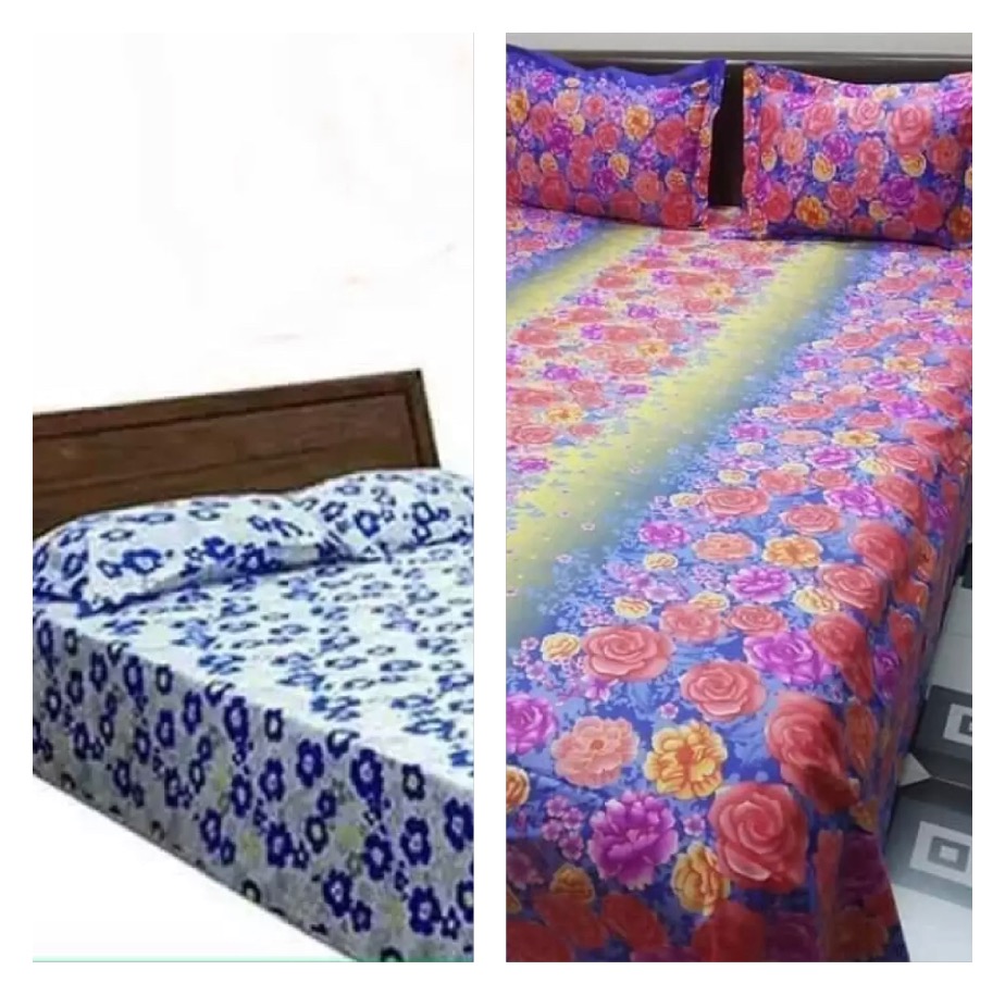 Full Cotton 2 pcs Bed Sheets with 2 pcs Pillow Covers 7.5 Fit by 8.5 Fit